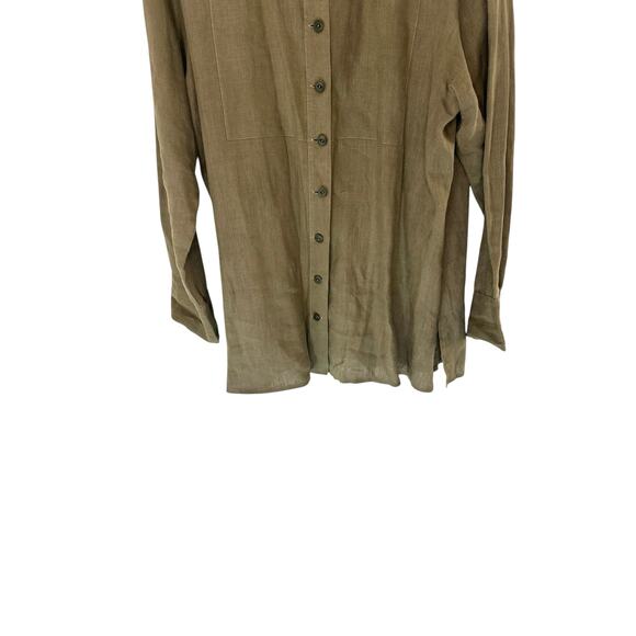 Flax Green Linen Lagenlook Coastal Grandma Long Sleeve Button Front Blouse Small - Picture 8 of 12